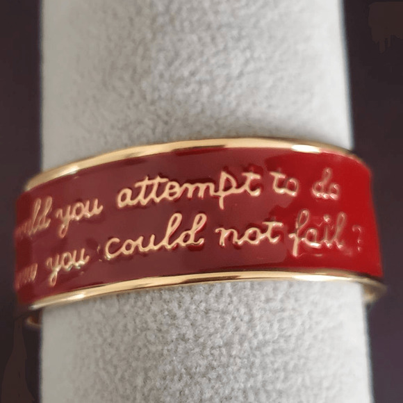 Rustic Cuff Bracelet Red Enamel Gold Tone Encouraging Inspiration Motivational - Picture 10 of 11